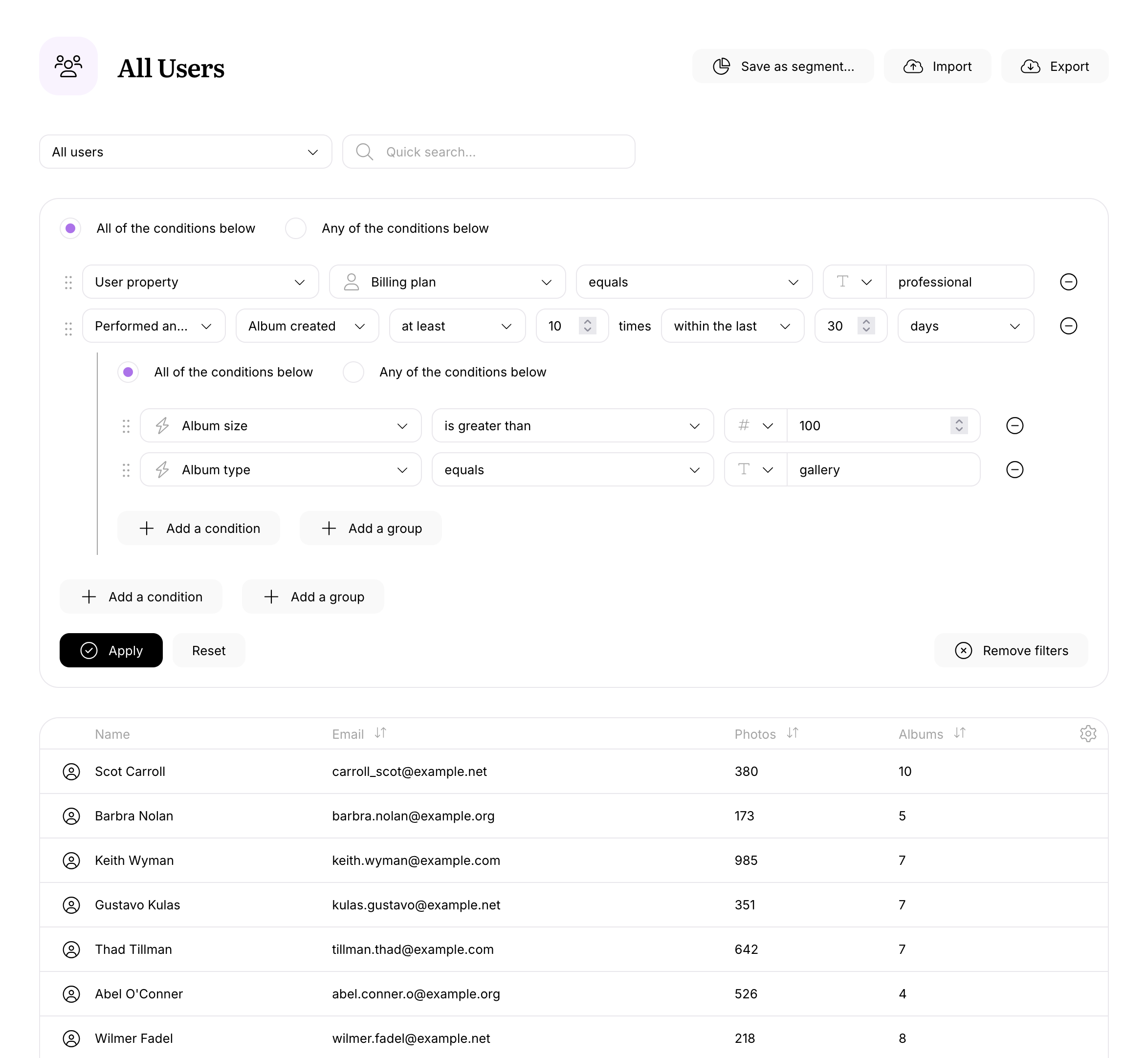 Example 1. Filter users based on complex activity