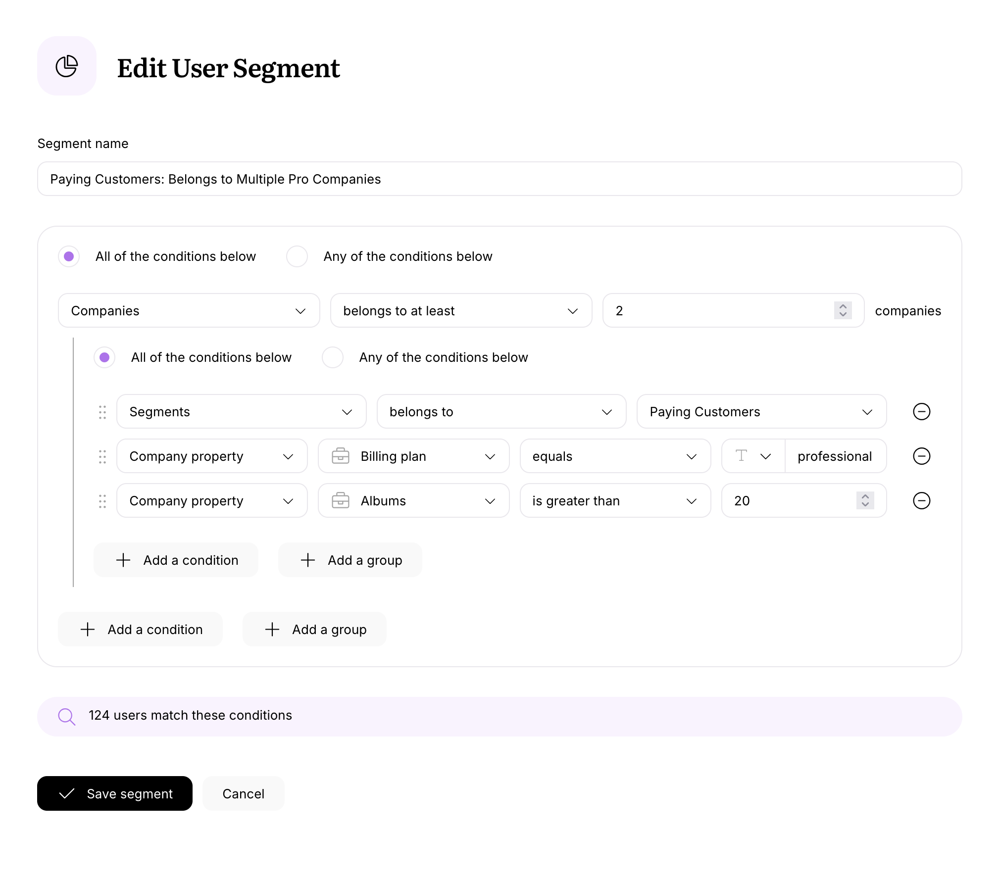 Example 2. Segment users based on company criteria